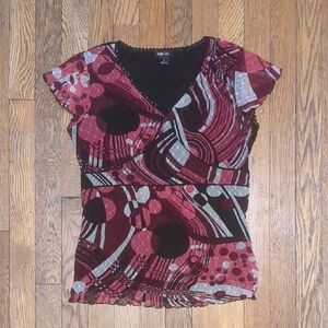 Style & Co. 90s/Early 2000s Pink and Black Patterned Top
